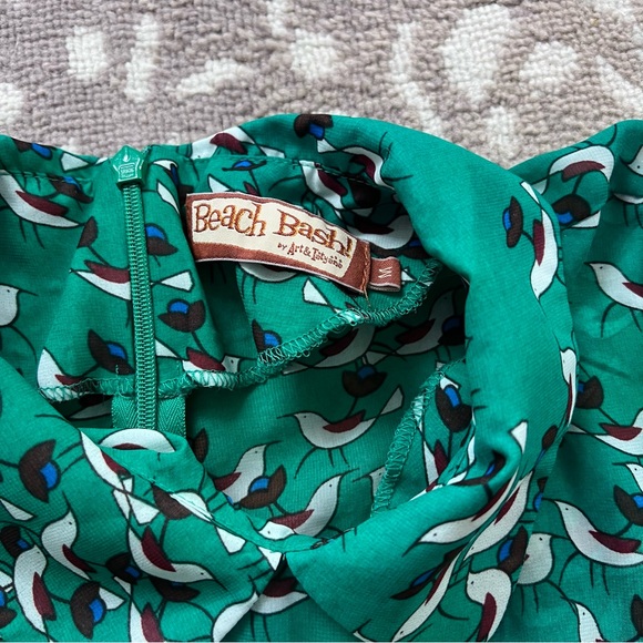 Beach Bash by Art and Tatyana M green bird dress sheer top retro - Picture 3 of 6